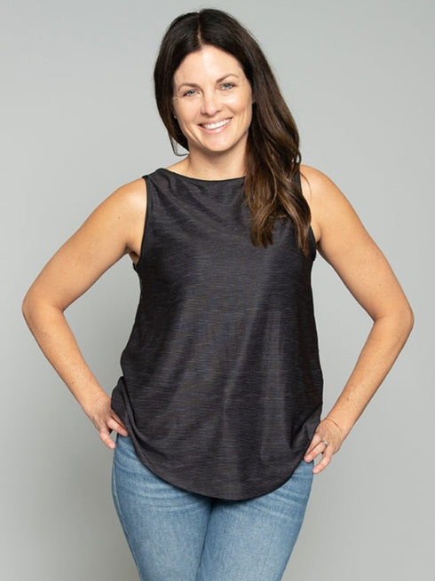 The Tie Back Tank - Black Stripe / Black